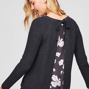 LOFT - Open Back Floral Gray Sweater